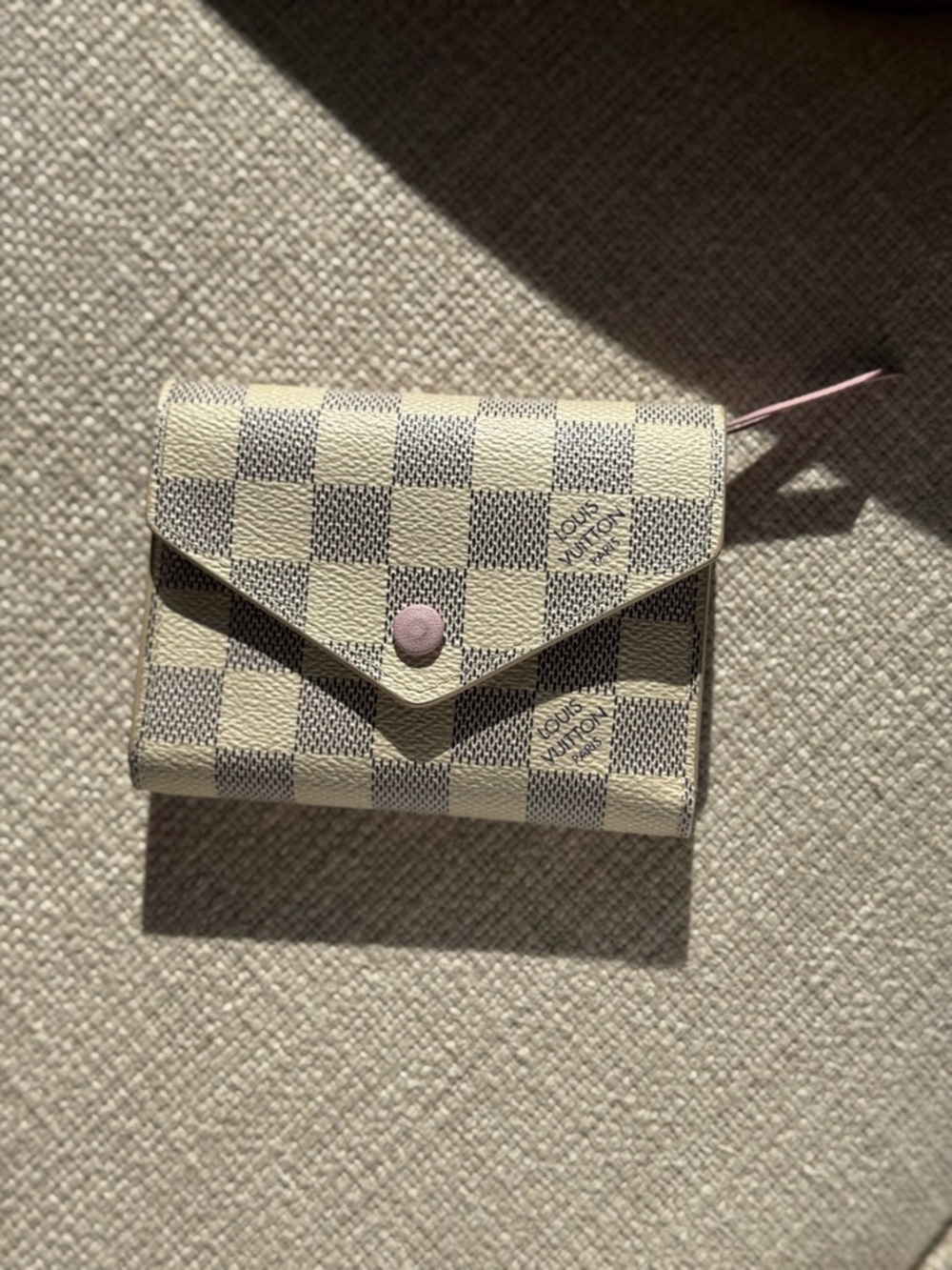 Louis Vuitton Damier Azur Small Trifold Wallet with Pink Snap